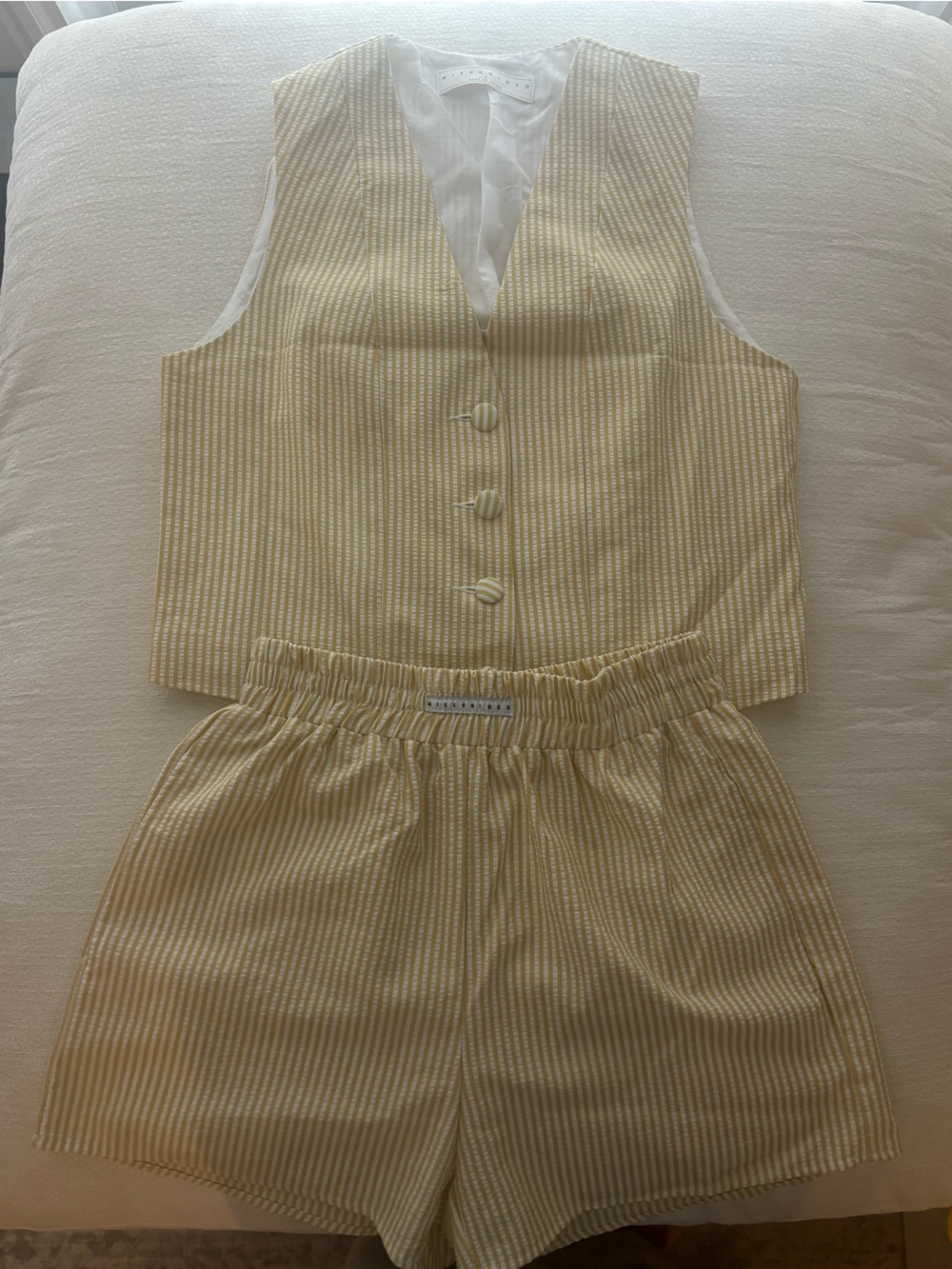 Missguided Pale Yellow & Cream Striped Vest and Shorts Set